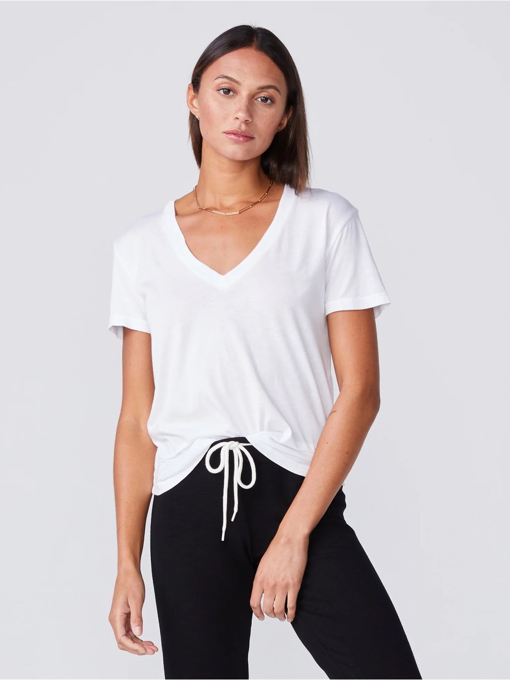 MONROW•COTTON MODAL RELAXED V NECK TEE•WHITE•SIZE S